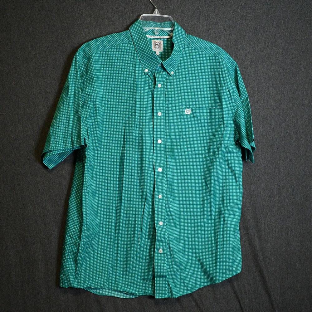 Cinch Men's L Button Down Dress Shirt Micro-Check Button